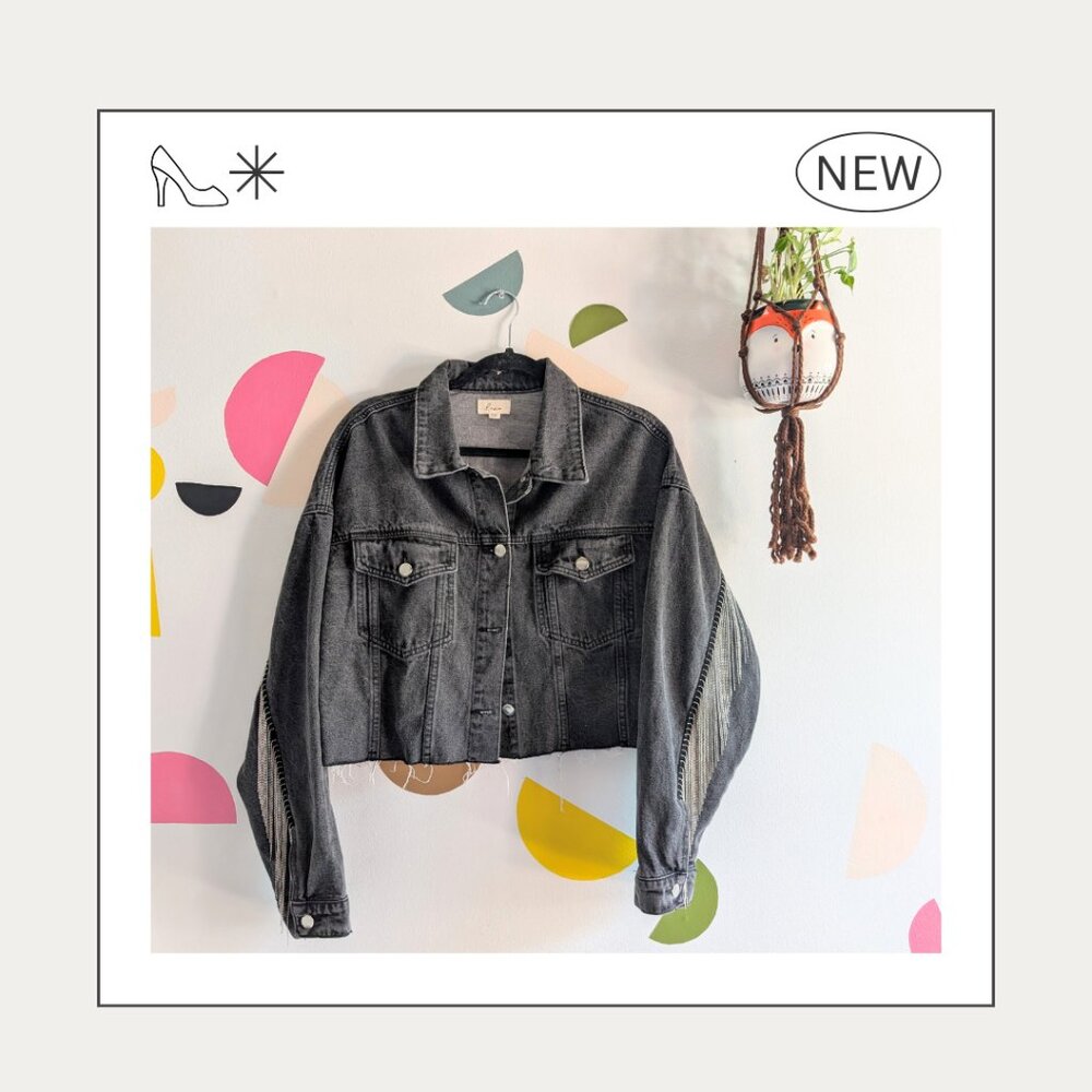 Crop Denim Jacket with Shot Bead Fringe